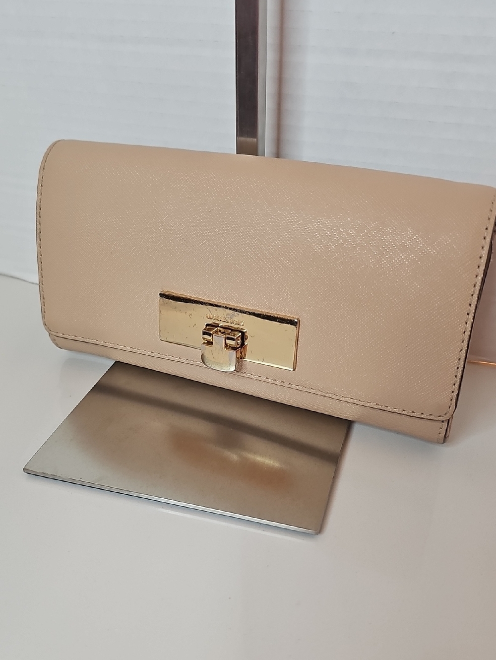 Michael Kors Blush Beige Leather Clutch with Gold-Tone Lock